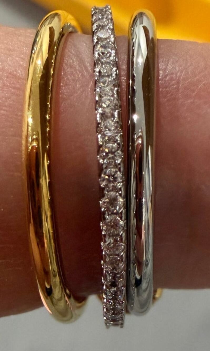 Holinse Multi-link Connected Ring Set |Two-Tone Gold Silver CZ bands Size 9